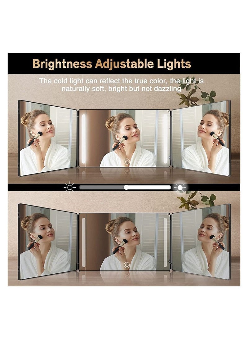 3 Way Barber Mirror,LED Light, 360 Degree Mirror for Men,USB with Height Adjustable Telescoping Hook,Suitable Hair Cutting, Hairstyling, Shaving, Grooming, Coloring and Makeup
