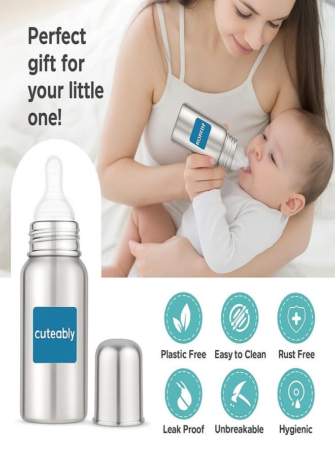 Cuteably 304 Stainless Steel Baby Bottle, Dishwasher Safe, Leak-Proof BPA Free Milk Bottle for Newborns (300 ML) - Image 4