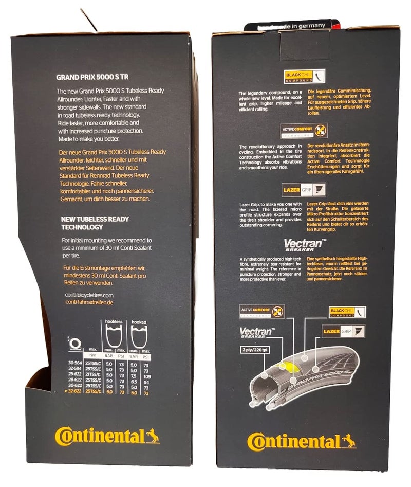 CONTINENTAL إطارات كونتيننتال غراند بري 5000 S TR 700x32 سوداء - جاهزة للاستخدام بدون أنبوب - عبوة من 2 إطارات - Image 2