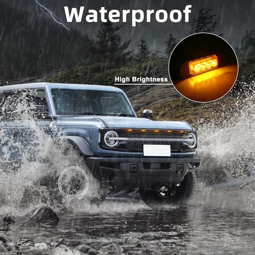 FICOLPO 5 Pcs Grille Lights Compatible with 2021 2022 2023 2024 Ford Bronco Badlands, Wildtrak, Everglades 2/4-Door - LED Front Grille Lights Accessories with Fuse & Harness(Amber Light) - Image 2