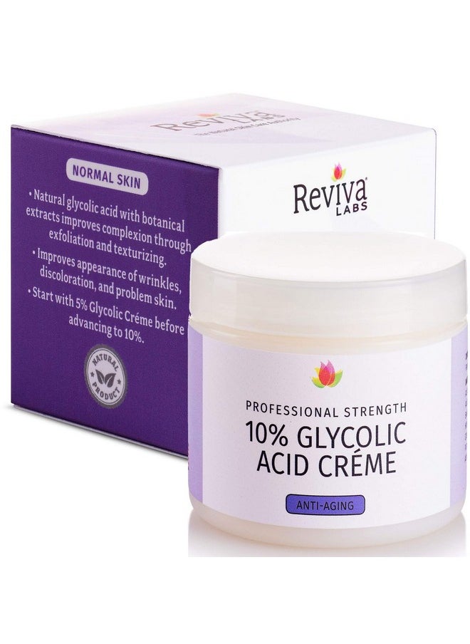 Reviva Labs 10% Glycolic Acid Creme Daily Moisturizer | Reviva Labs | Natural sugar cane derived Alpha Hydroxy Acid (AHA) cream delivers gentle exfoliation  - Image 1