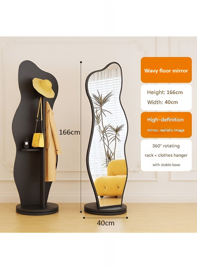 Taimi Irregular Full Length Mirror, Swivel Floor Mirror with Cosmetic and Accessories Organizer and Coat Hanger for Bedroom, Living Room and Dressing Room - 166x40cm  - Image 5