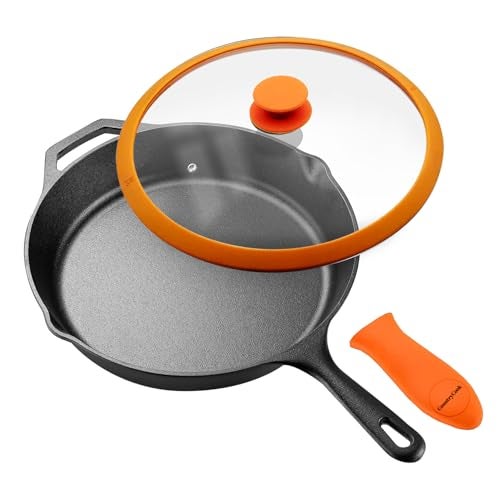 CountryCook Pre-Seasoned Cast Iron Frying Pan 30cms with Glass Lid, Induction Friendly, Non-Toxic, Enamel Free Cookware (Frying Pan, 30 Cms),Multicolor - Image 1