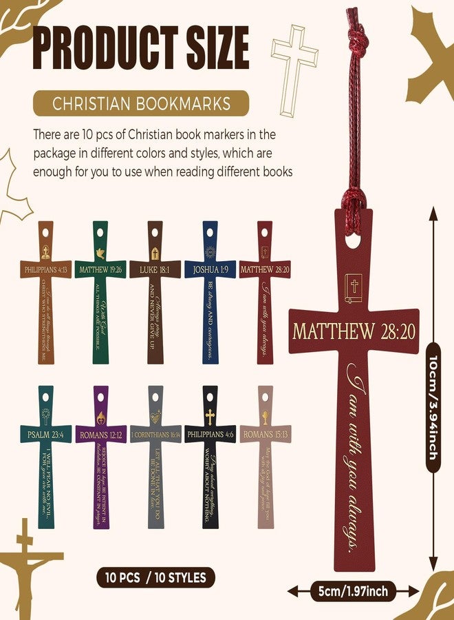 Skyygemm 10 Pcs Christian Bookmarks Christmas Christian Gifts for Women Leather Bible Bookmarks Religious Cross Book Marks for Book Lover Xmas Church Bible Study Group(Boho) - Image 2