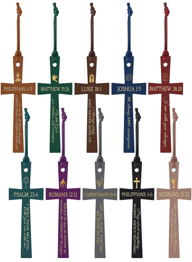 Skyygemm 10 Pcs Christian Bookmarks Christmas Christian Gifts for Women Leather Bible Bookmarks Religious Cross Book Marks for Book Lover Xmas Church Bible Study Group(Boho) - Image 1