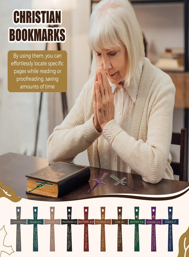 Skyygemm 10 Pcs Christian Bookmarks Christmas Christian Gifts for Women Leather Bible Bookmarks Religious Cross Book Marks for Book Lover Xmas Church Bible Study Group(Boho) - Image 5