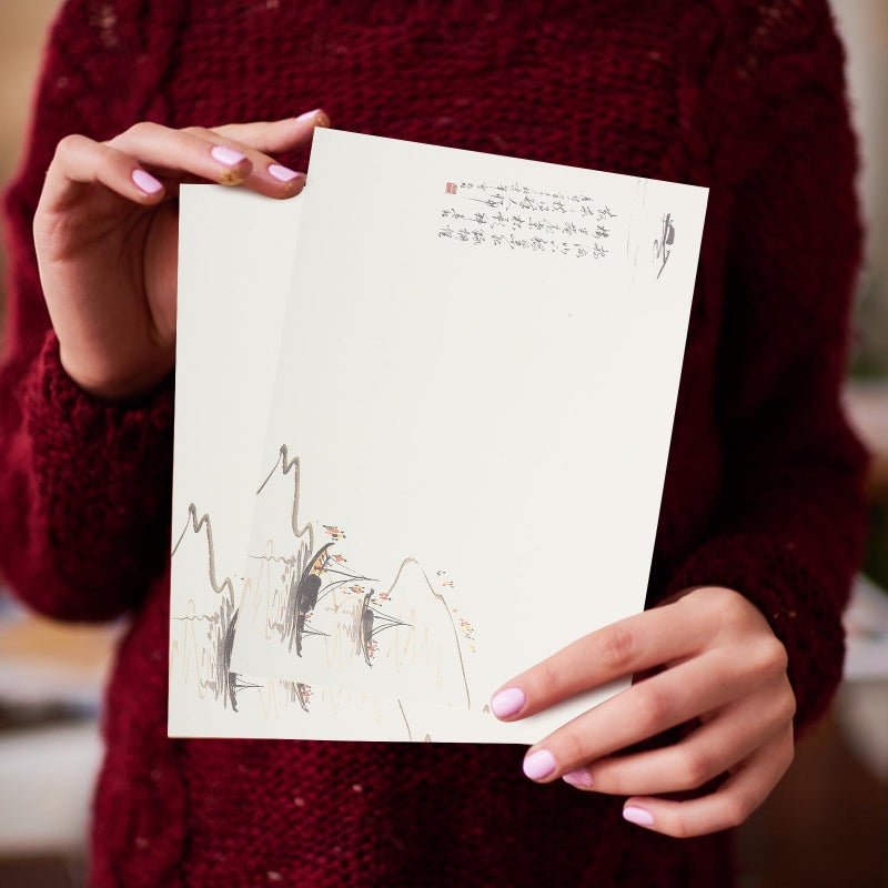 مجموعة ورق خطابات لسفينة شراعية كلاسيكية، 80 ورقة، تصميم ملون بغسيل الحبر، قرطاسية لكتابة الدعوات - Image 3