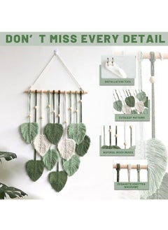KASTWAVE Macrame Wall Hanging Decor,Chic Feather Boho Wall Decor,Handmade Yarn Woven Wall Art Decoration for Bedroom Nursery Home (Army Green, 40cm*90cm)  - Image 5