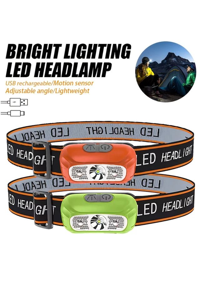 Green Headlamp Motion Sensing USB Rechargeable Hands Free Flashlight for Night Activities - Image 3
