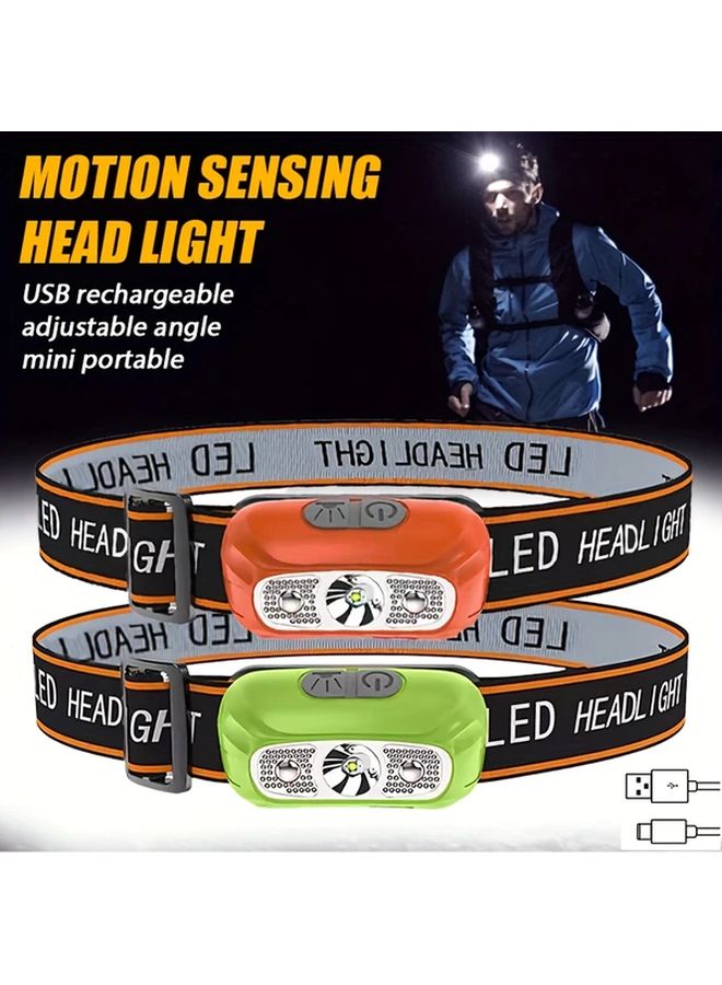Green Headlamp Motion Sensing USB Rechargeable Hands Free Flashlight for Night Activities - Image 2