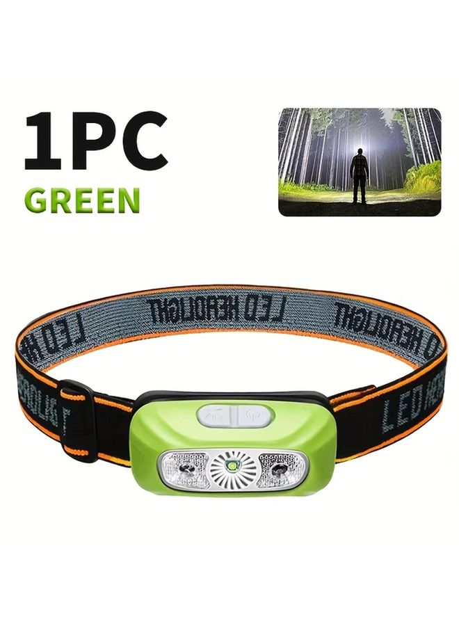 Green Headlamp Motion Sensing USB Rechargeable Hands Free Flashlight for Night Activities - Image 1