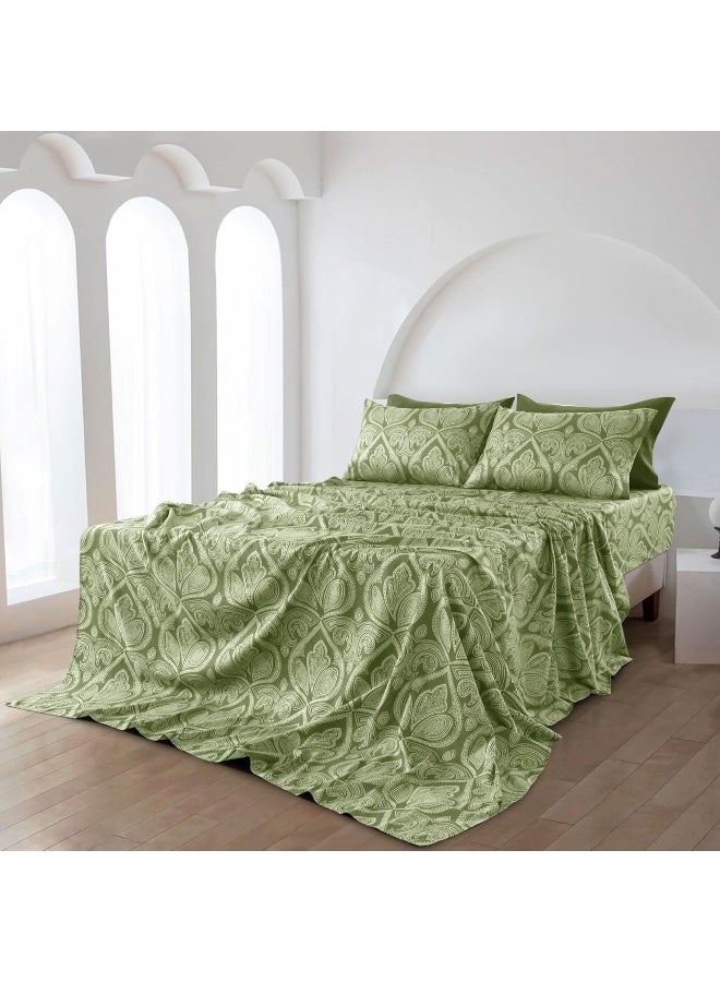 LDC LUX DECOR COLLECTION LUX Dcor Paisley Queen Sheet Set 6 PC Soft Microfiber Wrinkle Free Sheets  Luxurious Printed Bed Sheets Includes Flat Sheet Fitted Sheet with Deep Pockets  4 Pillowcases  Sage Green  - Image 3