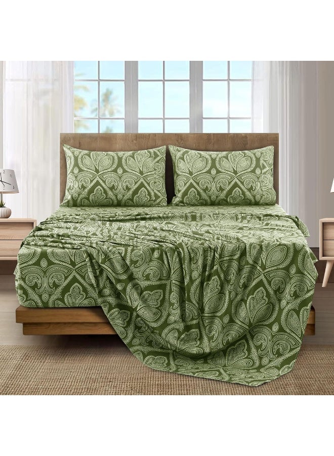 LDC LUX DECOR COLLECTION LUX Dcor Paisley Queen Sheet Set 6 PC Soft Microfiber Wrinkle Free Sheets  Luxurious Printed Bed Sheets Includes Flat Sheet Fitted Sheet with Deep Pockets  4 Pillowcases  Sage Green  - Image 4