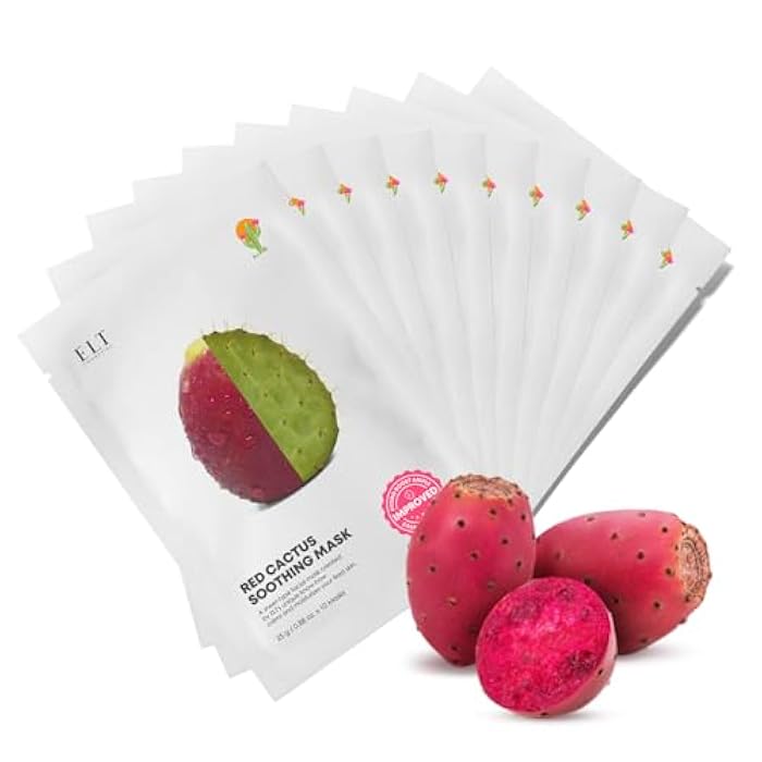 ELT Red Cactus Extract (5,000 ppm) (25 g / 0.88 oz) 10 EA Korean Face Masks, Brightening Mask, Anti-Aging Wrinkle Fighting, Deep Collagen Mask, Korean Skin care - Image 1