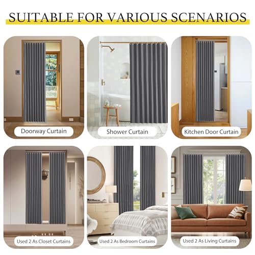 NICETOWN Accordion Blackout Door Curtains for Doorway, Thermal Insulated Privacy Closet Curtains Room Divider Sliding Door Shade for Living Room/Bathroom/Bedroom, 1 Panel with Hooks, W38 x L80, Grey - Image 3