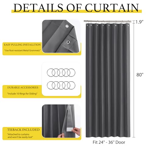 NICETOWN Accordion Blackout Door Curtains for Doorway, Thermal Insulated Privacy Closet Curtains Room Divider Sliding Door Shade for Living Room/Bathroom/Bedroom, 1 Panel with Hooks, W38 x L80, Grey - Image 4