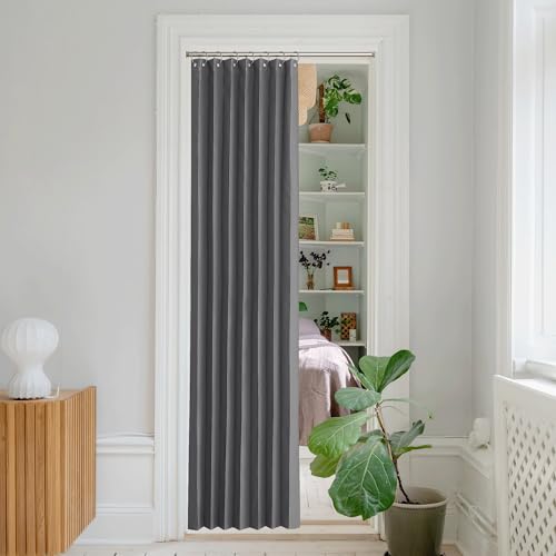 NICETOWN Accordion Blackout Door Curtains for Doorway, Thermal Insulated Privacy Closet Curtains Room Divider Sliding Door Shade for Living Room/Bathroom/Bedroom, 1 Panel with Hooks, W38 x L80, Grey - Image 1