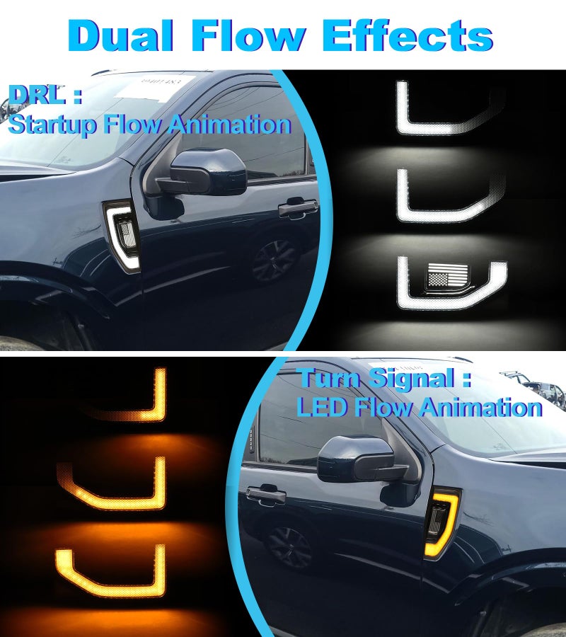 SDPVorn LED Side Marker Lights for Ford Maverick 2022 2023 2024 2025, Fender Badge Vent Blackout Emblem w/Sequential Turn Signals & Daytime Running Lights Lamp DRL Exterior Accessories (Smoked Lens) - Image 4