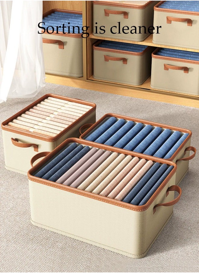 DUNISO - 3-piece foldable wardrobe storage box with sturdy handle, large capacity shelf storage basket, metal frame cube storage box wardrobe for storing clothes and toys, home bedroom, office - Image 1