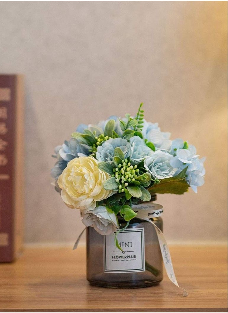 Y&D Artificial Flowers With Vases, Fake Rose Bouquet Table Decoration, Hydrangea Flower Wedding Party Family Bedroom Living Room Decoration  - Image 3