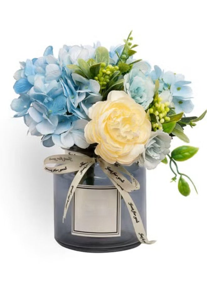 Bluejw Artificial Flowers With Vases, Fake Rose Bouquet Table Decoration, Hydrangea Flower Wedding Party Family Bedroom Living Room Decoration - Image 1
