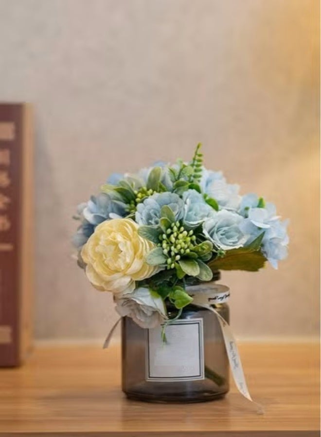 Bluejw Artificial Flowers With Vases, Fake Rose Bouquet Table Decoration, Hydrangea Flower Wedding Party Family Bedroom Living Room Decoration - Image 3