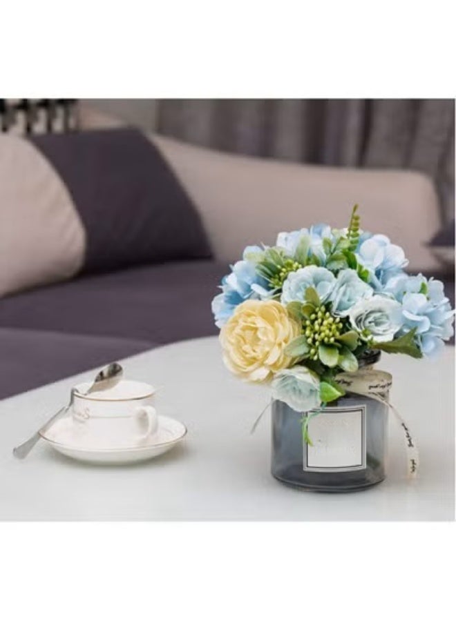 Bluejw Artificial Flowers With Vases, Fake Rose Bouquet Table Decoration, Hydrangea Flower Wedding Party Family Bedroom Living Room Decoration - Image 4