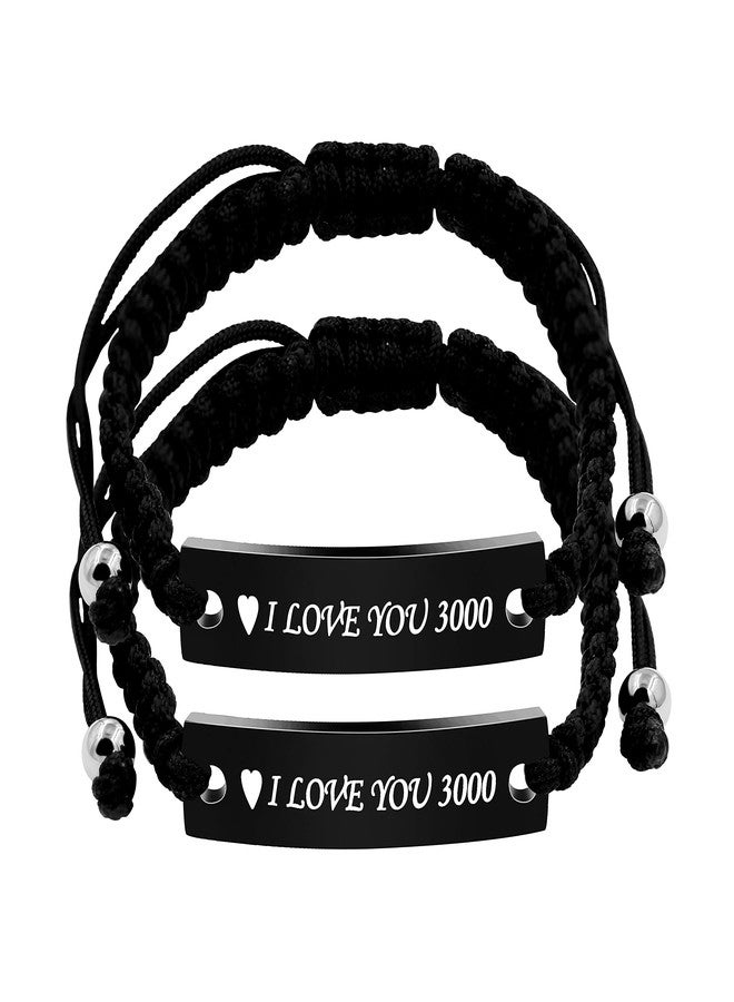 Uloveido His and Her Engraving Bracelets for Couples, 2 Engrave Love You Bracelets Set for Mom Dad Daughter Son - Image 1