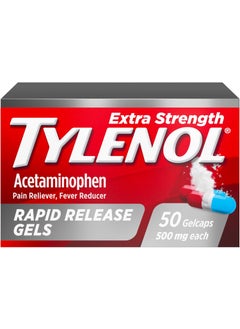 TYLENOL Tylenol Extra Strength Acetaminophen Rapid Release Gels, Extra Strength Pain Reliever & Fever Reducer, Gelcaps with Laser-Drilled Holes, 500 mg Acetaminophen, 50 ct 