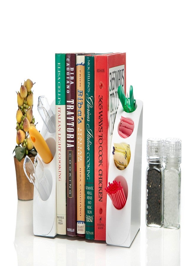 AdirOffice Smart Quarter Bookends & Office Desk Organizer - Heavy Duty Plastic w/Non Skid Bottom - Includes Storage Wells to Keep Your Pens/Pencils in Place for Office/School/Library Use (Black) - Image 3