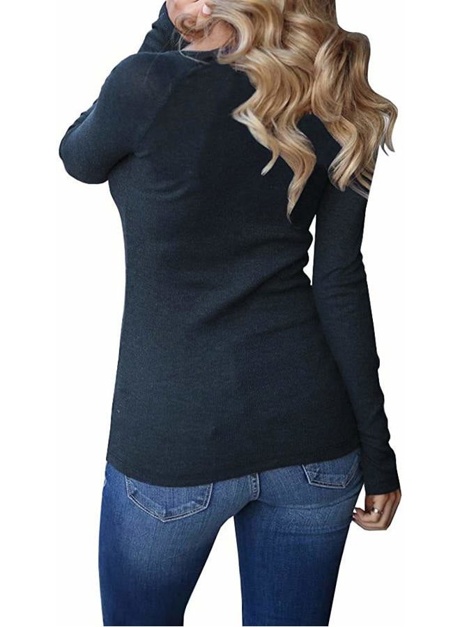 Remikstyt Womens Long Sleeve Casual Henley Shirts Knit Ribbed Thermal Fitted Split Tops (Medium, Navy) - Image 2