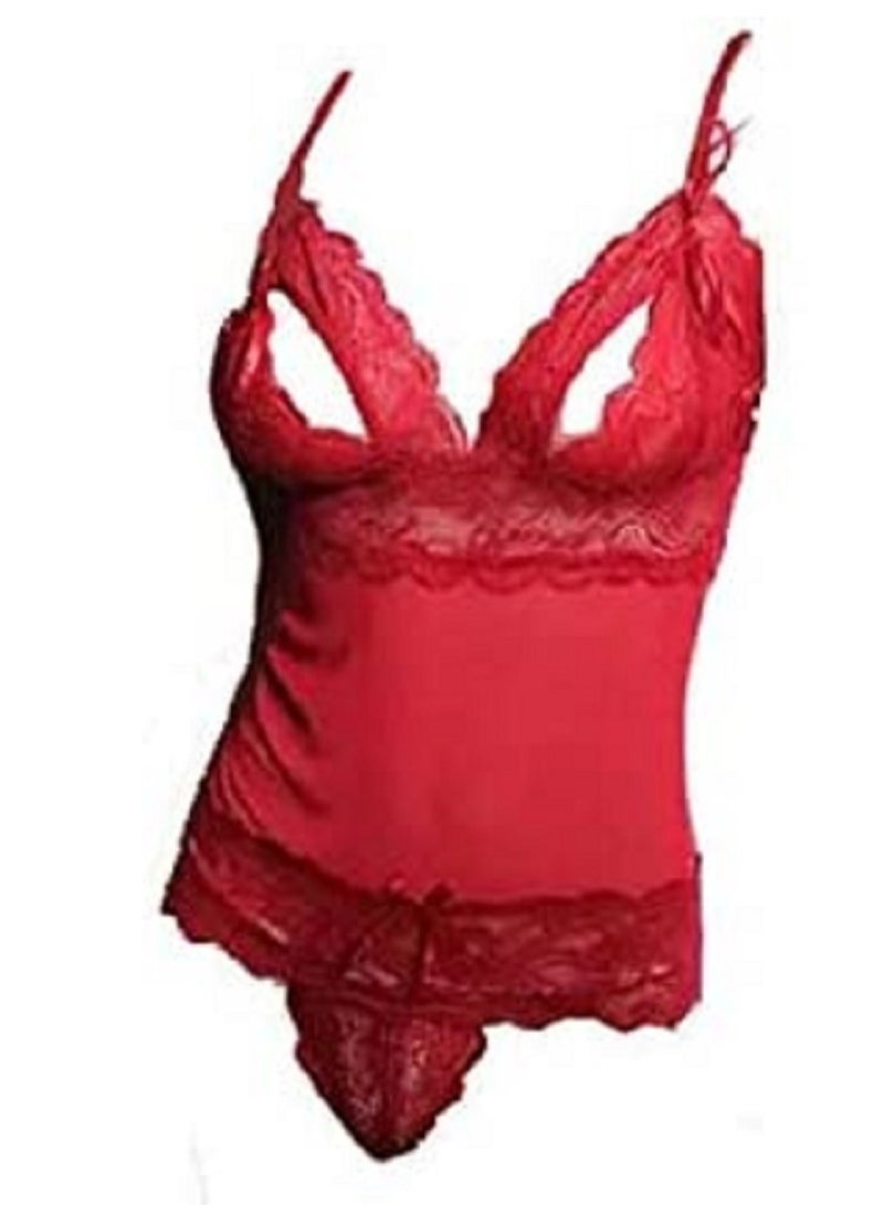 Babydoll Lace Lingerie One-Piece Sleepwear Deep V Neck Lace Sleepwear  - Image 1