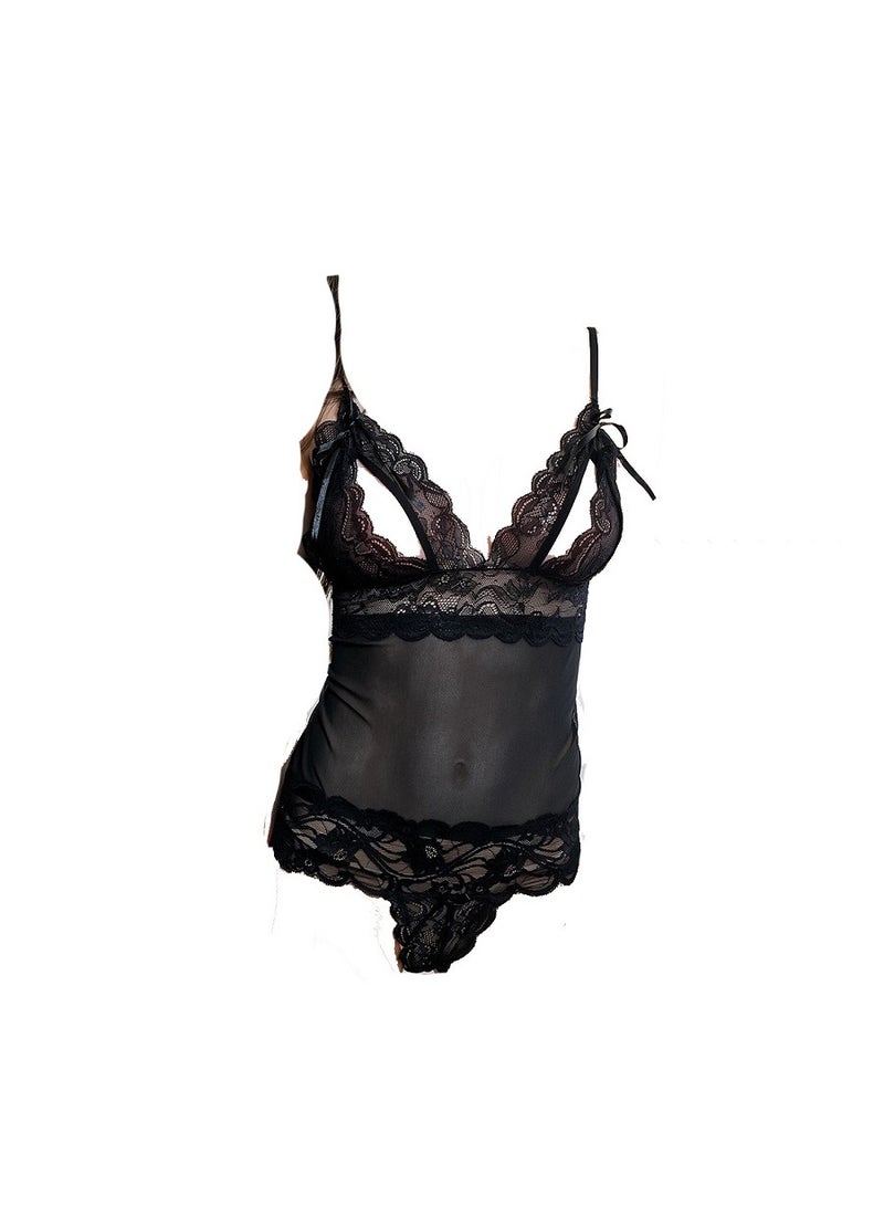 Babydoll Lace Lingerie One-Piece Sleepwear Deep V Neck Lace Sleepwear  - Image 4