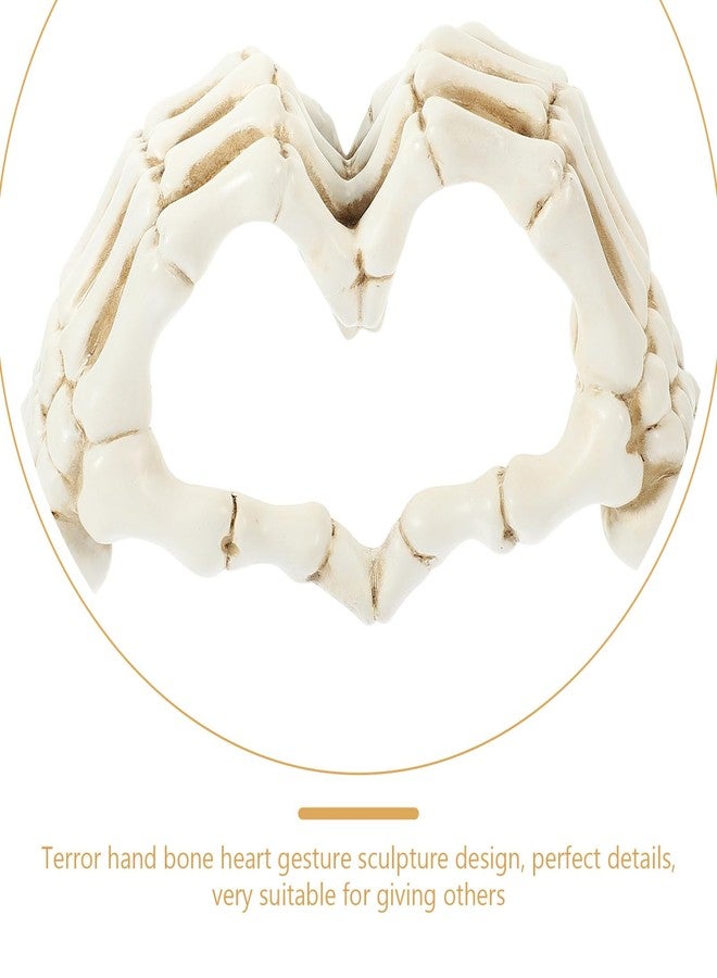 HOMSFOU Heart Shaped Finger Gesture Sculpture Resin Skeleton Hand Love Gesture Statues for Wedding Halloween Desk Bookshelf Decor - Image 3
