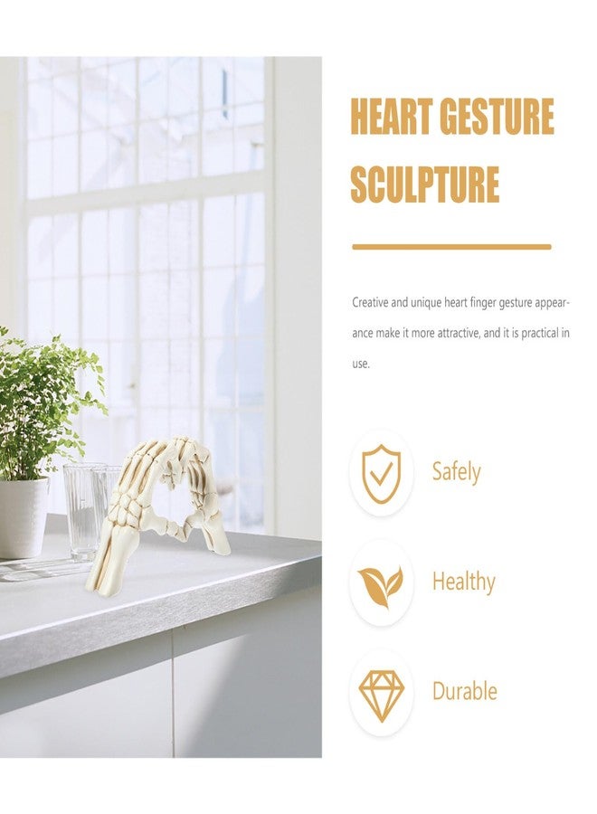 HOMSFOU Heart Shaped Finger Gesture Sculpture Resin Skeleton Hand Love Gesture Statues for Wedding Halloween Desk Bookshelf Decor - Image 5