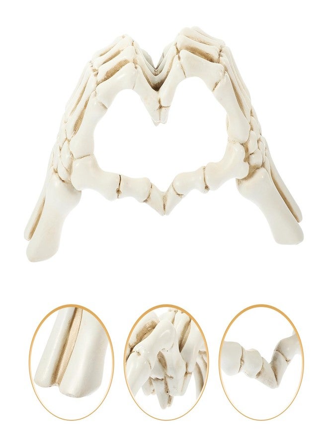 HOMSFOU Heart Shaped Finger Gesture Sculpture Resin Skeleton Hand Love Gesture Statues for Wedding Halloween Desk Bookshelf Decor - Image 2