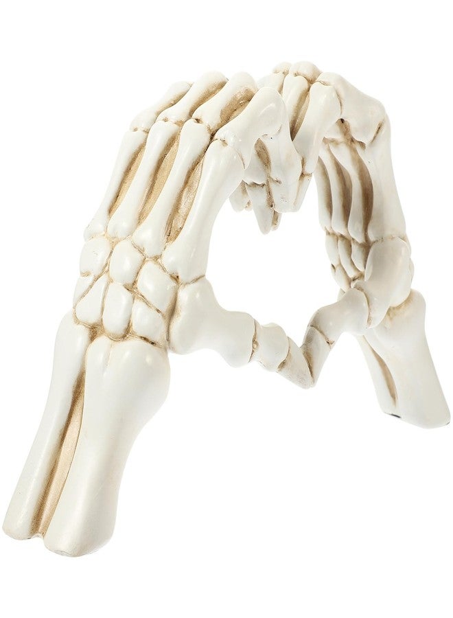 HOMSFOU Heart Shaped Finger Gesture Sculpture Resin Skeleton Hand Love Gesture Statues for Wedding Halloween Desk Bookshelf Decor - Image 1