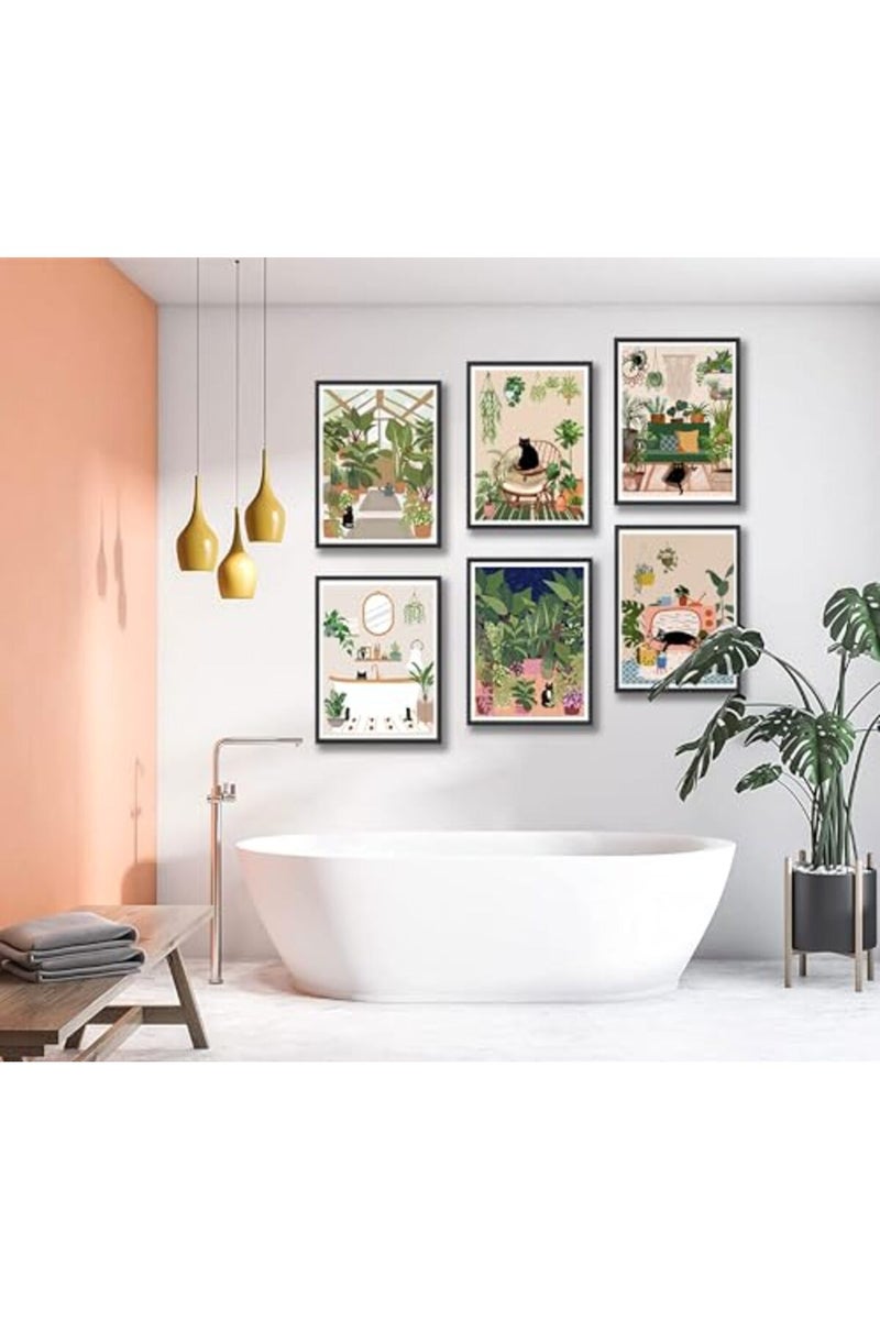 NBYARTQ 6Pcs Green Plants Black Cat Poster Wall Art - Image 3