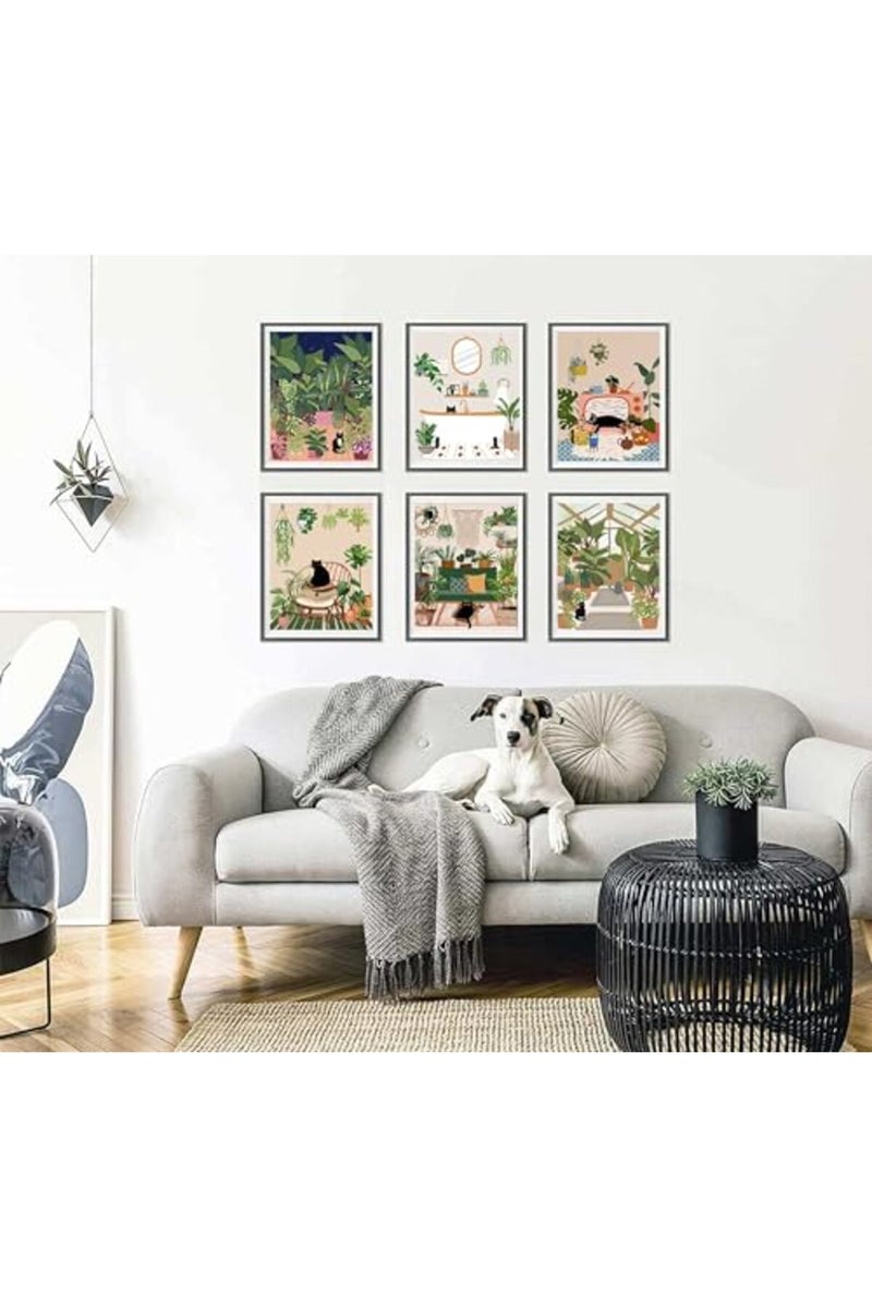 NBYARTQ 6Pcs Green Plants Black Cat Poster Wall Art - Image 4