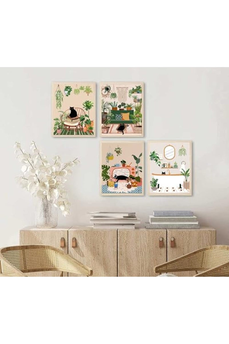 NBYARTQ 6Pcs Green Plants Black Cat Poster Wall Art - Image 5