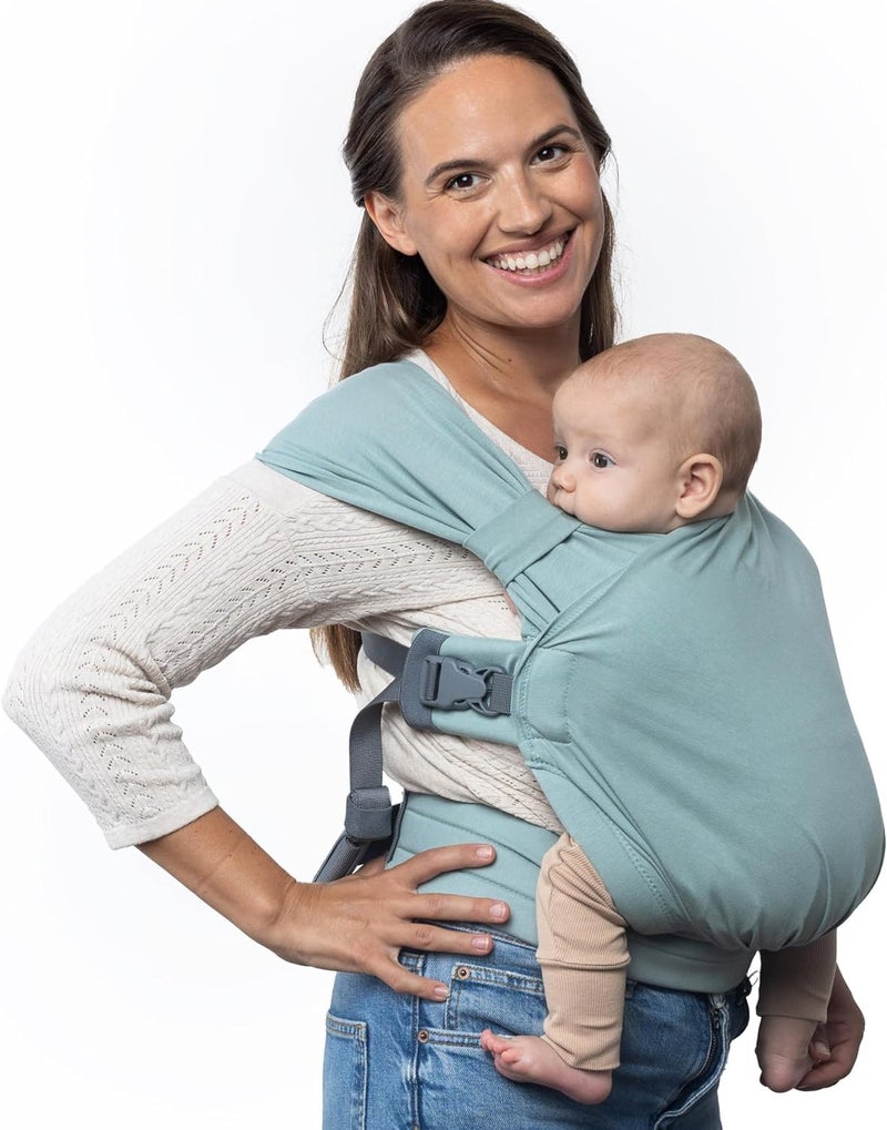 Boba Bliss PreWrapped Baby Carrier with Buckle Newborn to 735 lbs Light Breathable Easy to Adjust Hybrid Infant Sling Toddler Carrier Certified HipHealthy for 018 Months Sea Mist - Image 2