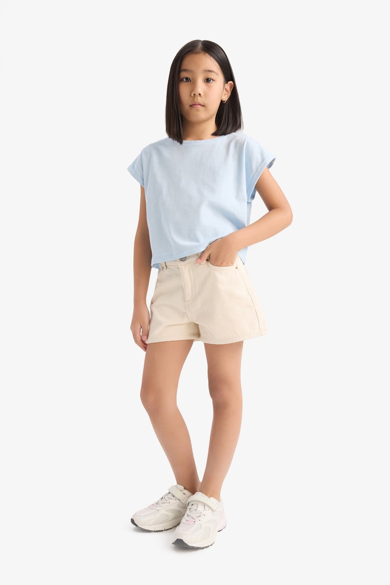 DeFacto Beige Girl Girl Gabardine Shorts Casual - Image 2