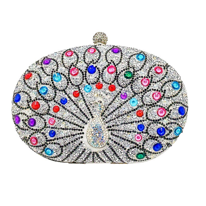 Peacock Diamond-Encrusted Clutch Bag, Retro Style Party Bag, Single Shoulder Crossbody Evening Bag, Export Diamond-Encrusted Design - Image 1