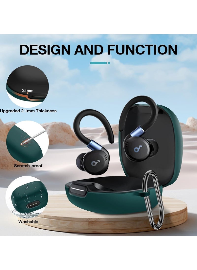 Silicone Case for Soundcore Sport X20, Soft Silicone Shockproof Protective Skin Case Wireless Earbuds with Carabiner, Front LED Visible (Green)