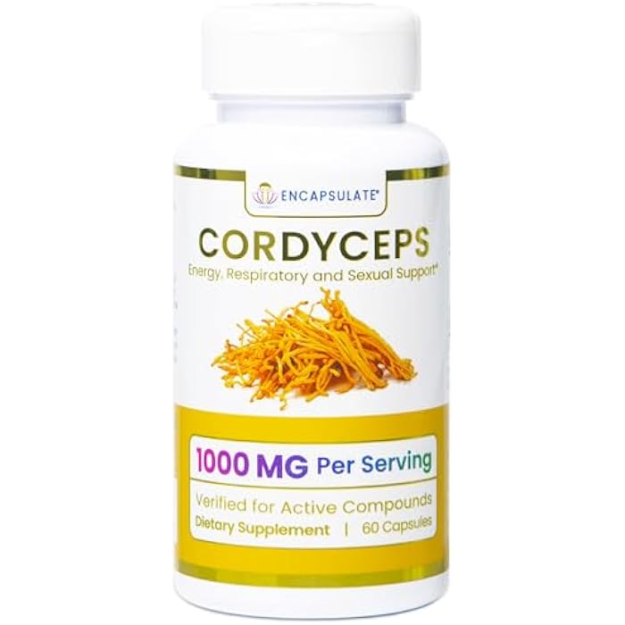 ENCAPSULATE Cordyceps Capsules 8:1 Extract – Premium Organic Fruiting Body 8:1 Mushroom Extract – Adaptogen Mushroom Supplement for Performance, Energy, Stamina & Immune Support – 60 Vegan Capsules - Image 1