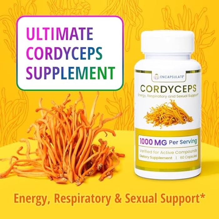 ENCAPSULATE Cordyceps Capsules 8:1 Extract – Premium Organic Fruiting Body 8:1 Mushroom Extract – Adaptogen Mushroom Supplement for Performance, Energy, Stamina & Immune Support – 60 Vegan Capsules - Image 4