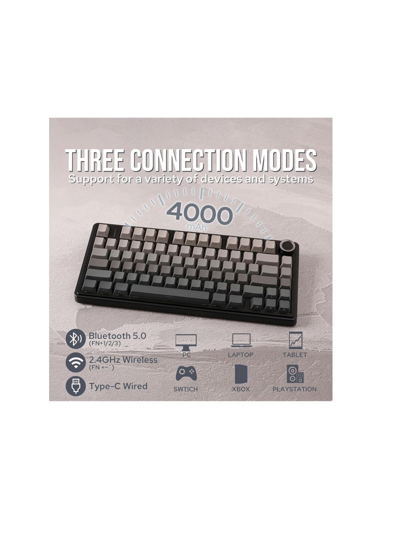 AULA F75 PRO Gasket Mechanical Keyboard, 75% Wireless Hot Swappable Gaming Keyboard with Five-Layer Padding&Knob, Bluetooth/2.4GHz/USB-C, RGB (Black Gradient, LEOBOG Reaper Switch)