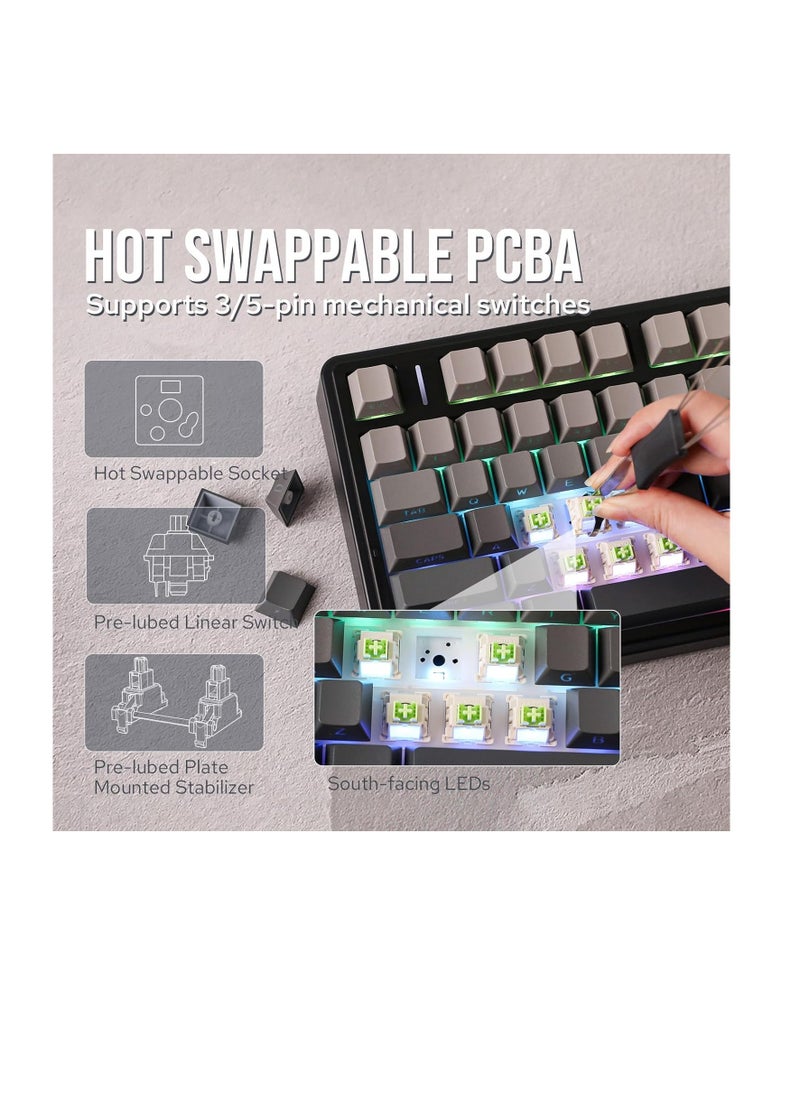 AULA F75 PRO Gasket Mechanical Keyboard, 75% Wireless Hot Swappable Gaming Keyboard with Five-Layer Padding&Knob, Bluetooth/2.4GHz/USB-C, RGB (Black Gradient, LEOBOG Reaper Switch)