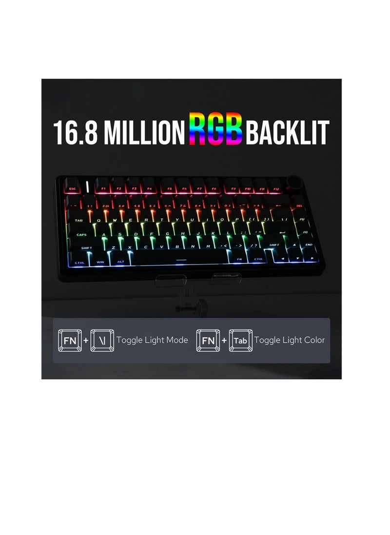 AULA F75 PRO Gasket Mechanical Keyboard, 75% Wireless Hot Swappable Gaming Keyboard with Five-Layer Padding&Knob, Bluetooth/2.4GHz/USB-C, RGB (Black Gradient, LEOBOG Reaper Switch)