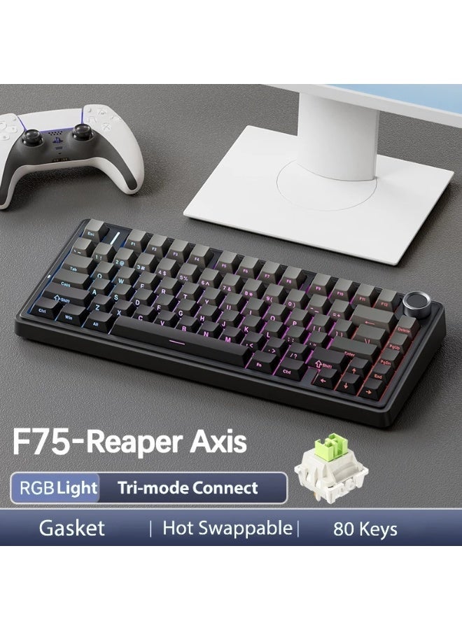 AULA F75 Gasket Mechanical Keyboard 75% Wireless – Hot Swappable RGB Gaming Keyboard with Knob, Bluetooth / 2.4GHz / USB-C, Five-Layer Padding, LEOBOG Reaper Switch (Black Gradient) - Image 3